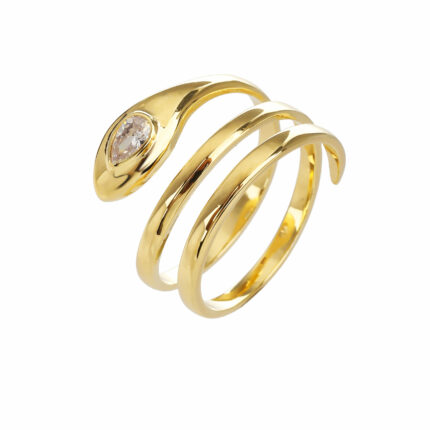 טבעת עשויה פליז בציפוי 14K משובצת אבן זרקון